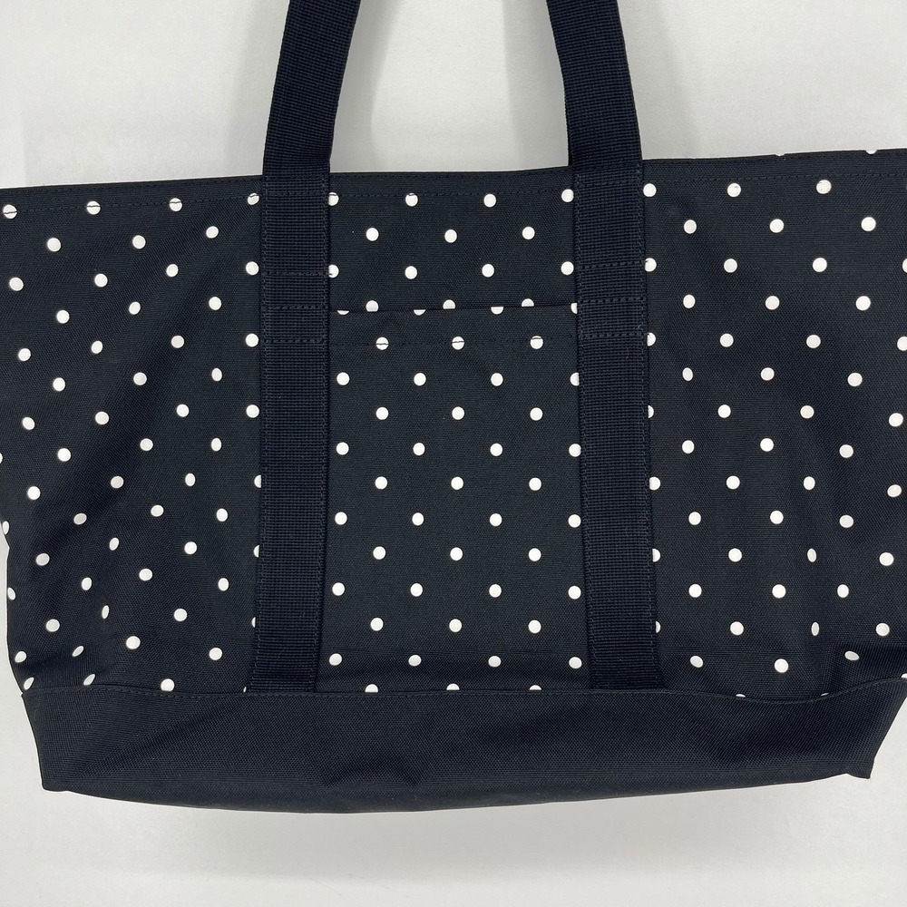 Banana Republic Black White Polka Dot Canvas Zip Top Tote Bag Large Handbag - Picture 3 of 11
